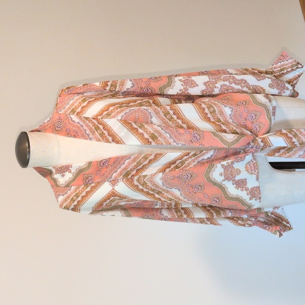 Mystree S Pink and Cream Patterned Kimono Blouse Wrap - Picture 1 of 8